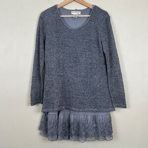 Top M Women‎ Boho Chic Lagen Casual Feminine Lace Lightweight Gray Tunic Sweater